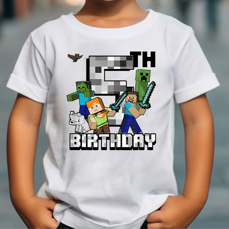 Party Games Minecraft - Camiseta de Algodão Estampada com Desenho